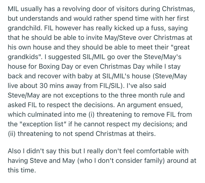 While OP’s MIL is fine with her terms, FIL is adamant that he should be able to invite his parents over—after all, it’s his house