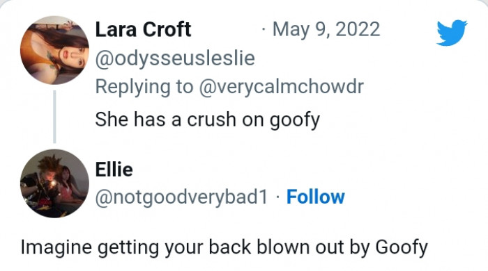 This commenter is saying the lady surely has a crush on Goofy