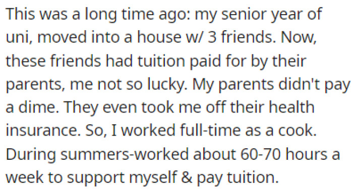 OP moved into a house with three other friends during his senior year of uni