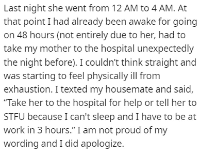 One night, OP reached his boiling point and decided to text his housemate