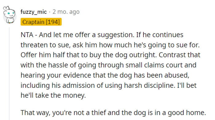 Offer to buy Luna outright; it's a win-win that avoids the legal hassle and keeps her in a loving home.