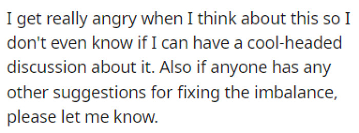 OP Is Looking for Suggestions on How to Fix This Imbalance