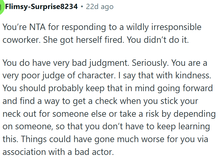 OP is not guilty for responding to a wildly irresponsible coworker.