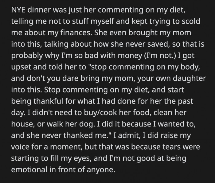 She told him that he must have inherited his mother's instincts with money, hence his lack of savings. OP was baffled by this since he is not bad at managing his money.