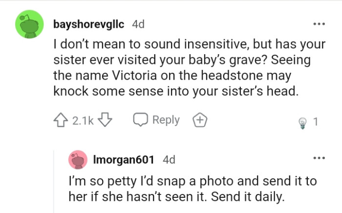 Has the OP's sister ever visited the baby's grave?