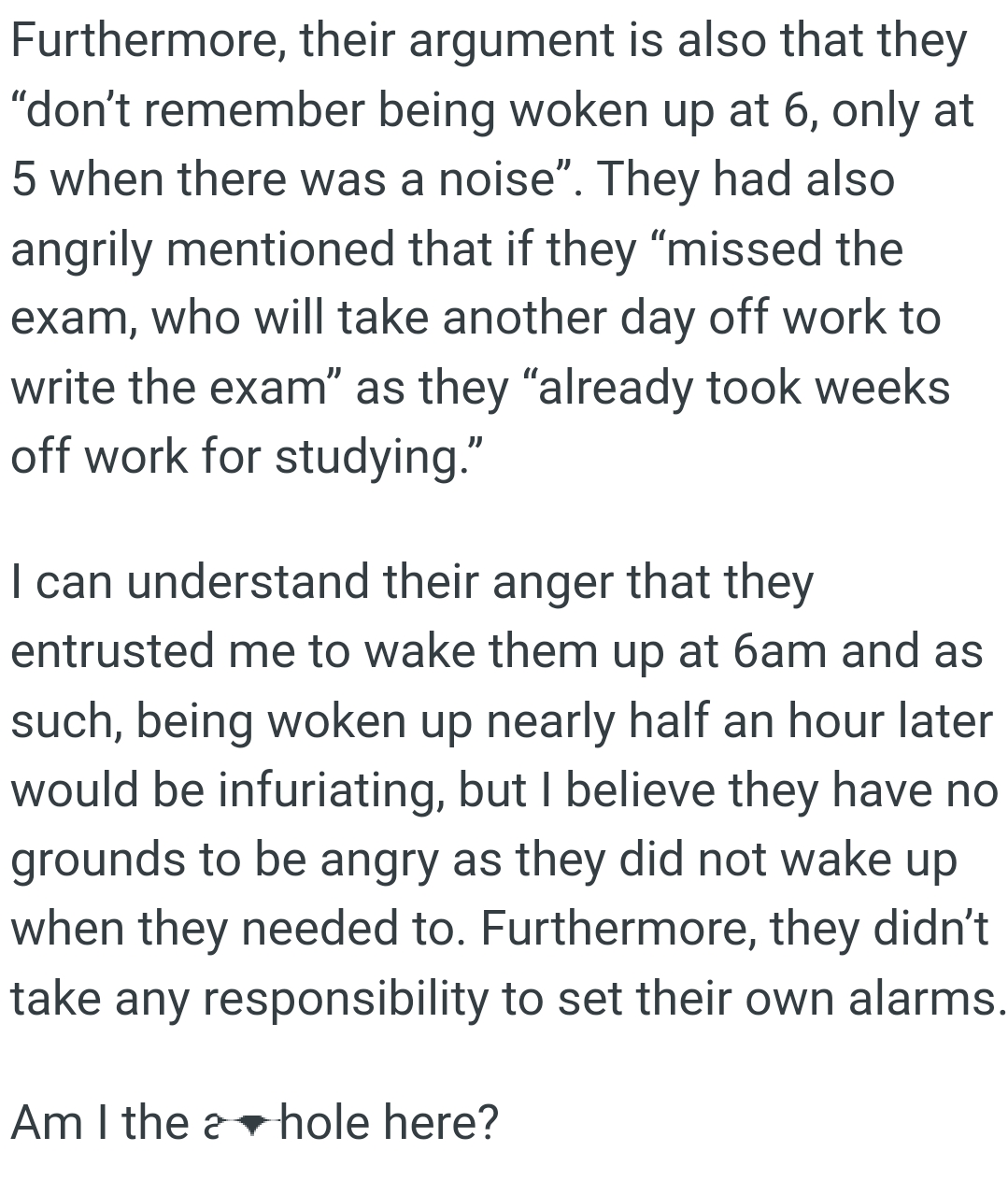 Who will take another day off work to write the exam?