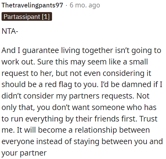 Friends being too involved in a relationship is detrimental.