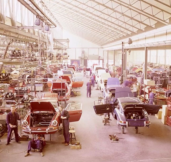 The Assembly Line Of Porsche 911's At The Stuttgart Factory, 1970s