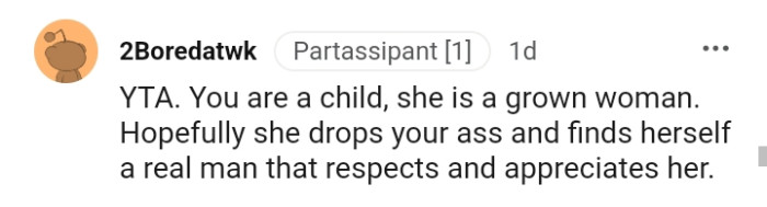 The OP's a child and the girlfriend is a grown woman