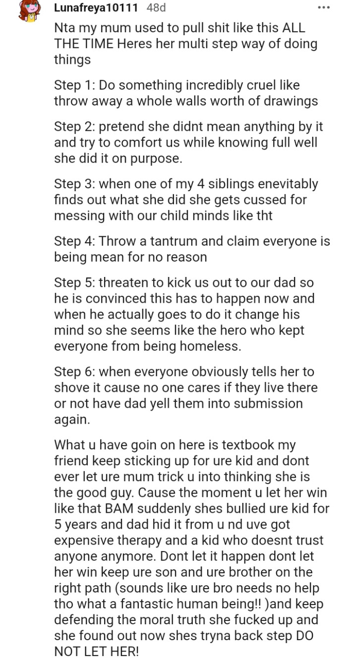 From a redditor whose mom used to pull stunts like the OP's mom did