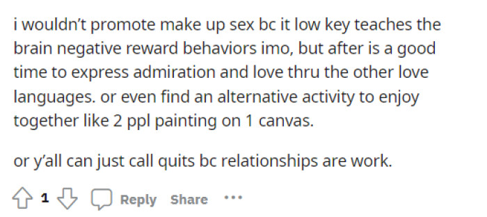 They concluded their comment with this piece of advice for OP about how to proceed with his girlfriend.