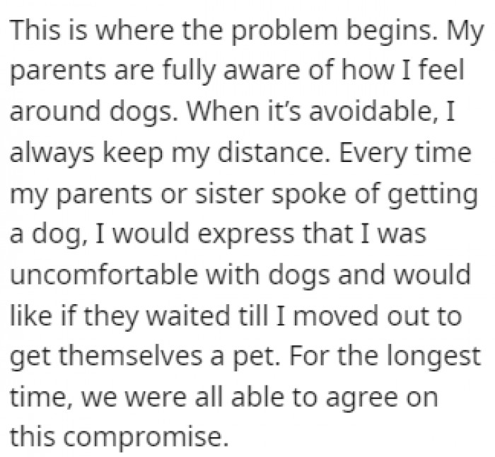 Her sister has been asking for a puppy for years, but they agreed to wait until OP moves out of the house