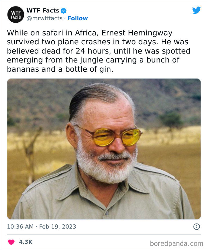 9. Ernest Hemingway and Plane Crashes
