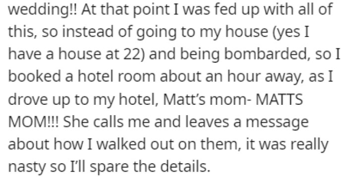 Even Matt's mom left OP a nasty message