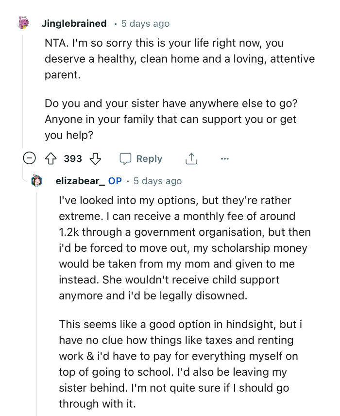 “NTA. I’m so sorry this is your life right now; you deserve a healthy, clean home and a loving, attentive parent.”