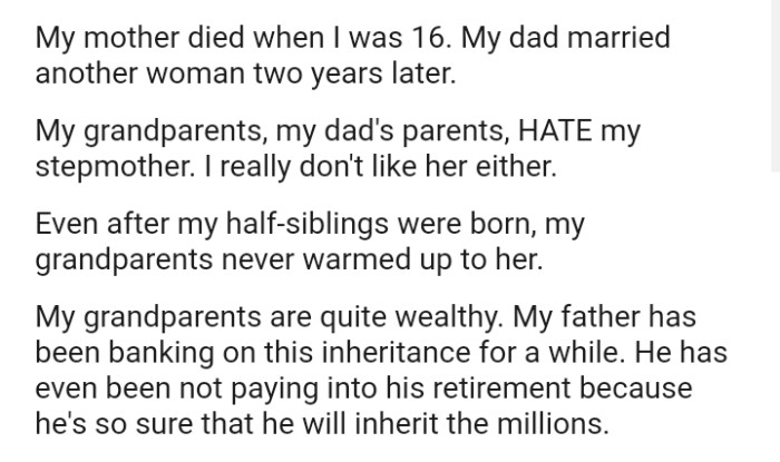 Even after the OP's half-siblings were born, the grandparents never warmed up to her