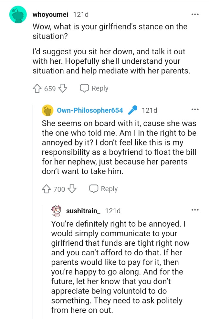This Redditor wants to know the girlfriend's stance on all this