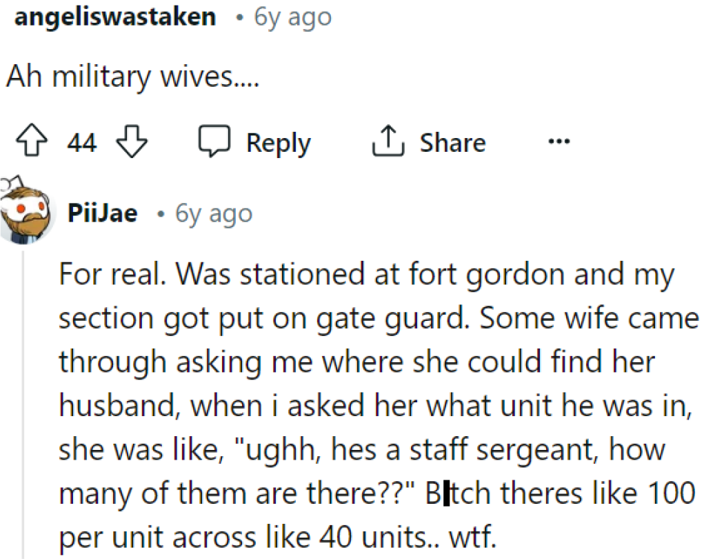 You can already imagine these two people facepalming over the behavior of some military wives.