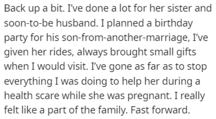 OP has done a lot to help out his fiancée's sister and her husband