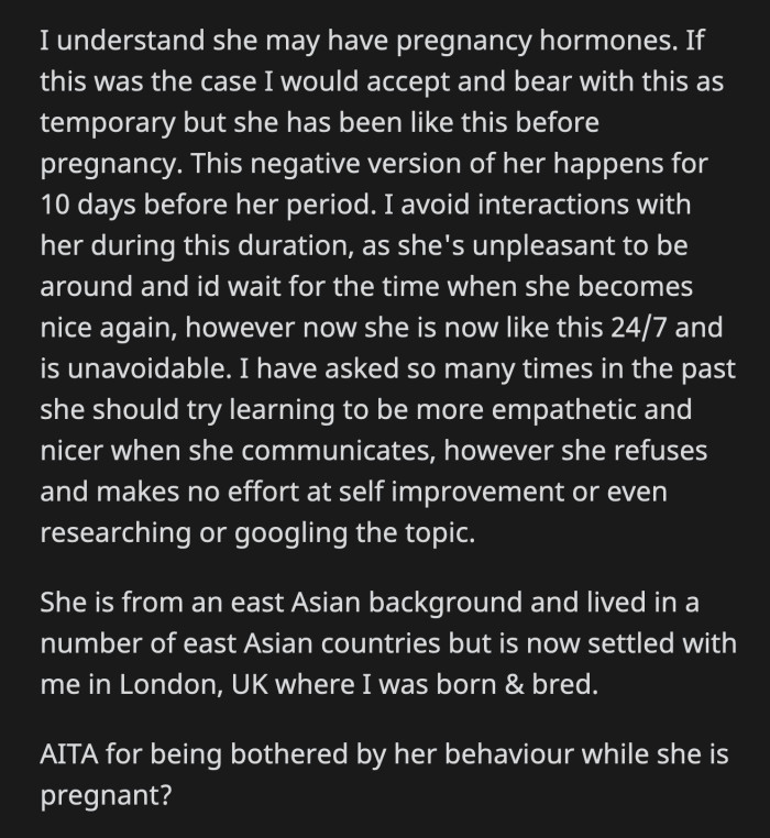 She Even Said She Regrets Marrying OP Because of His Western Upbringing. Should OP Chalk This All Up to Pregnancy Hormones, or Are His Concerns Valid?