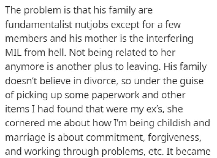 The husband's family is fundamentalist, and they wouldn't approve of his sexuality.