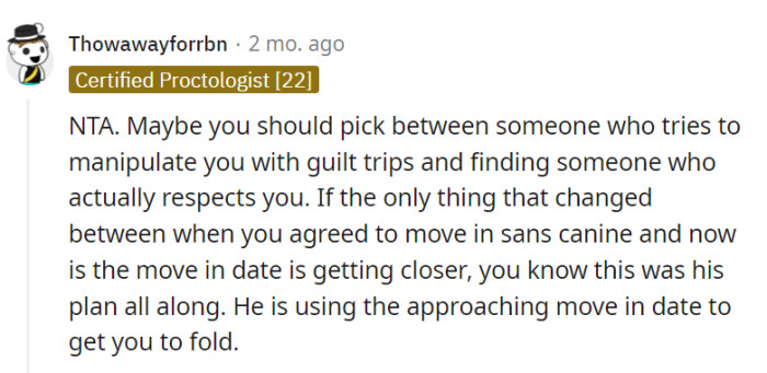 It's a fork in the road between respecting her and playing emotional cards.