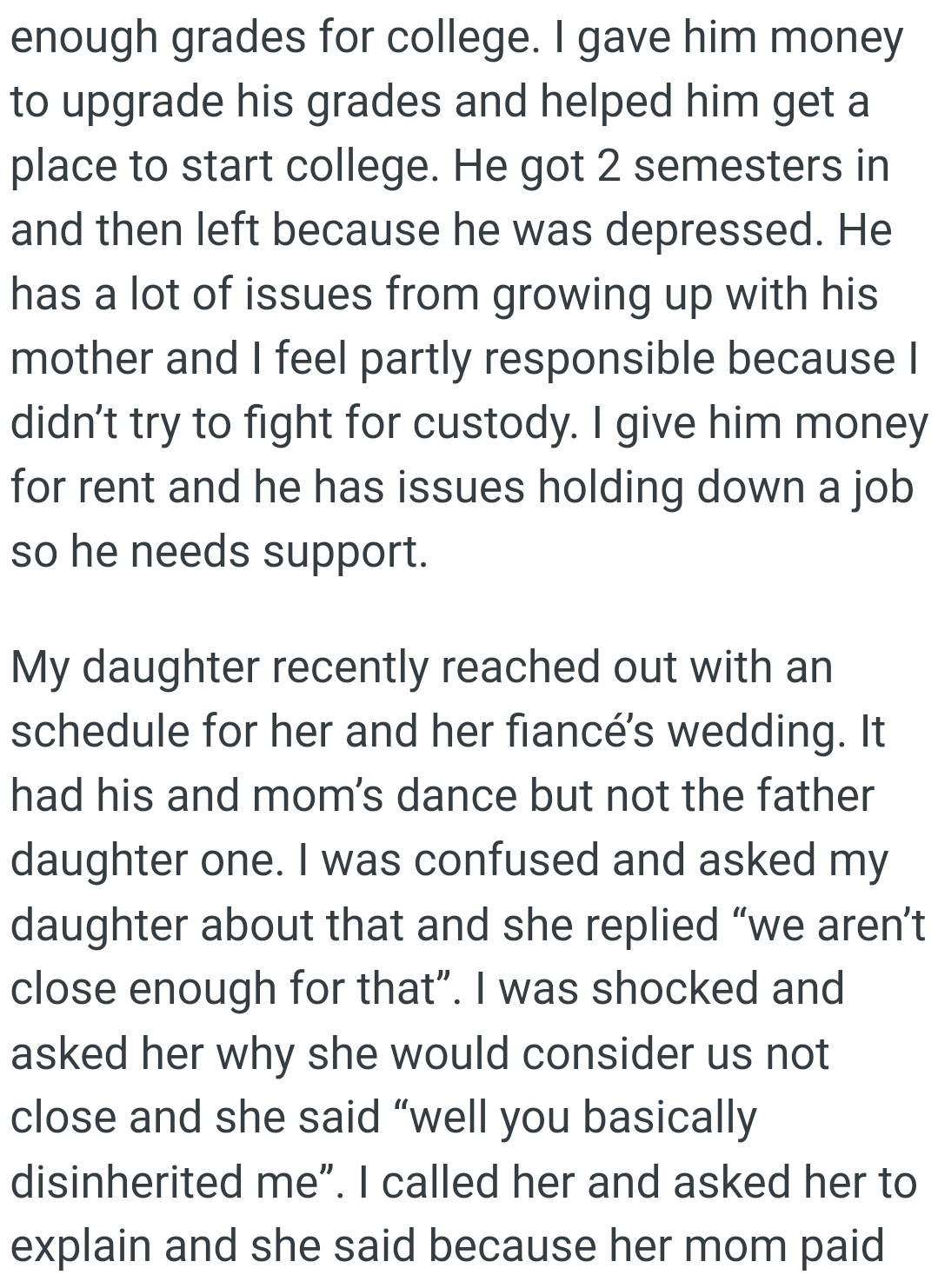 OP's daughter recently reached out with a schedule for her and her fiancé’s wedding