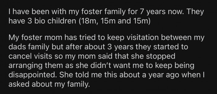 OP's family eventually lost interest in visiting him.