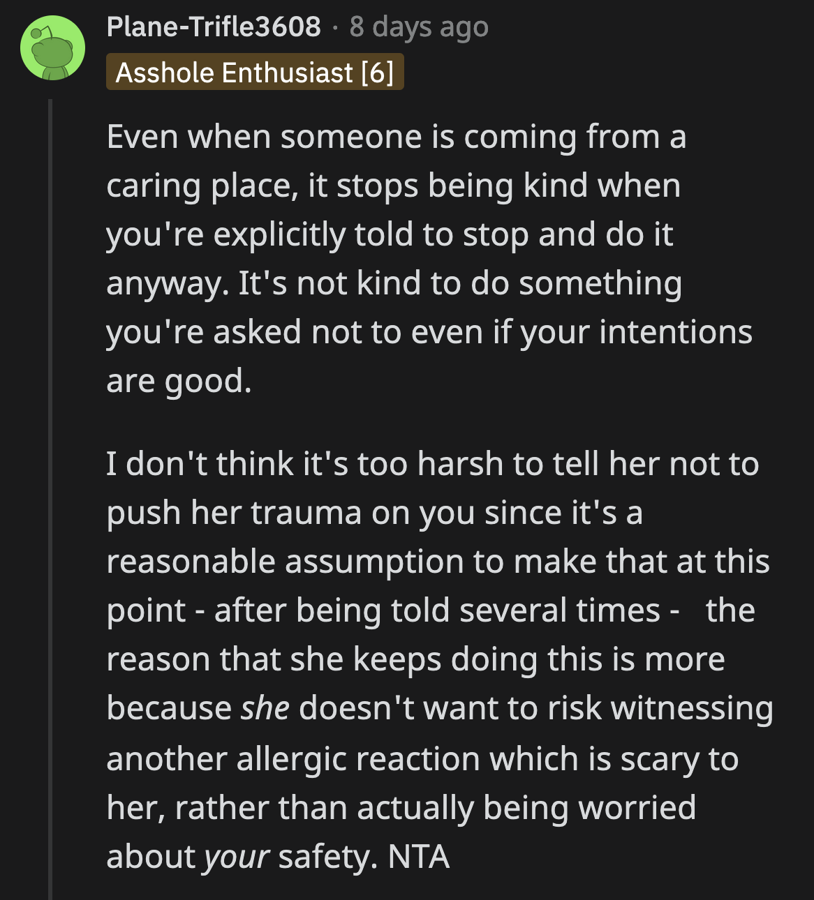 Laura Ignoring OP's Explanation That They Would Be Fine If They Ate Peanuts or Went to a Place That Served Any Peanut Product Is Neither Kind Nor Caring.