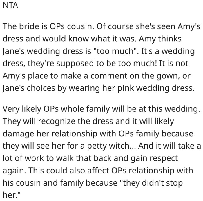 6. His wife's actions will potentially damage her relationship with his family.