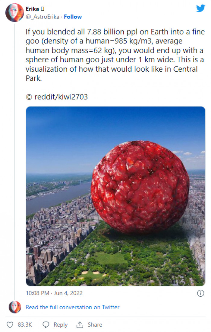 Here is Erika's depiction of the giant human meatball which contains every living human being on Earth.