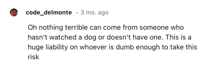 “This is a huge liability on whoever is dumb enough to take this risk.”