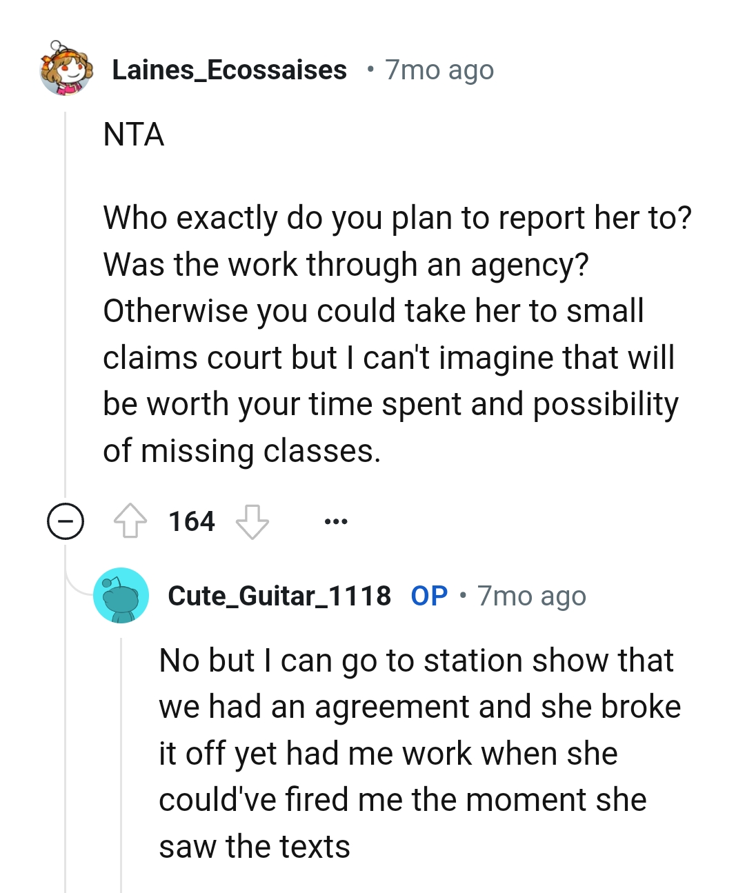 Taking her to small claims court