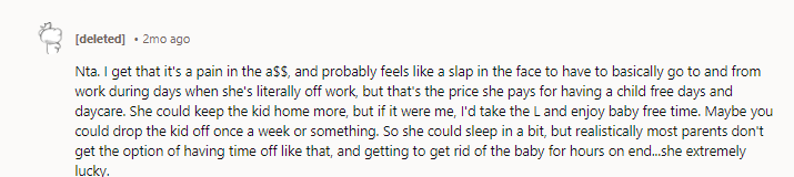 NTA. OP's wife is not working, and it's unfair for the OP to drive an hour out of the way when she is perfectly capable of doing this during her off time.