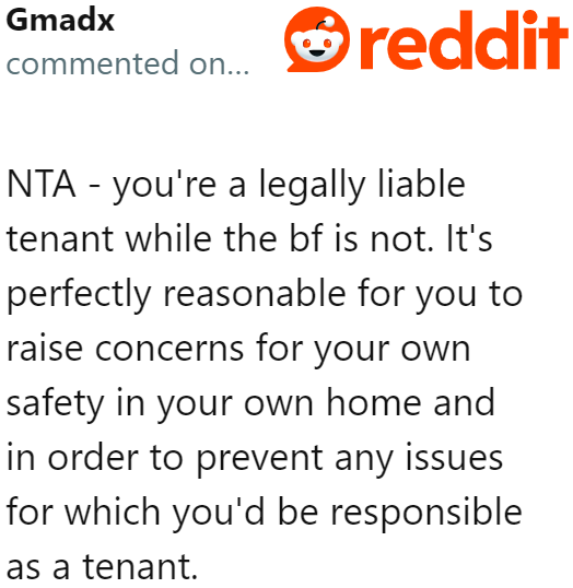 She can raise any concerns about the situation since she's living in the home where the roommate's boyfriend is freeloading.