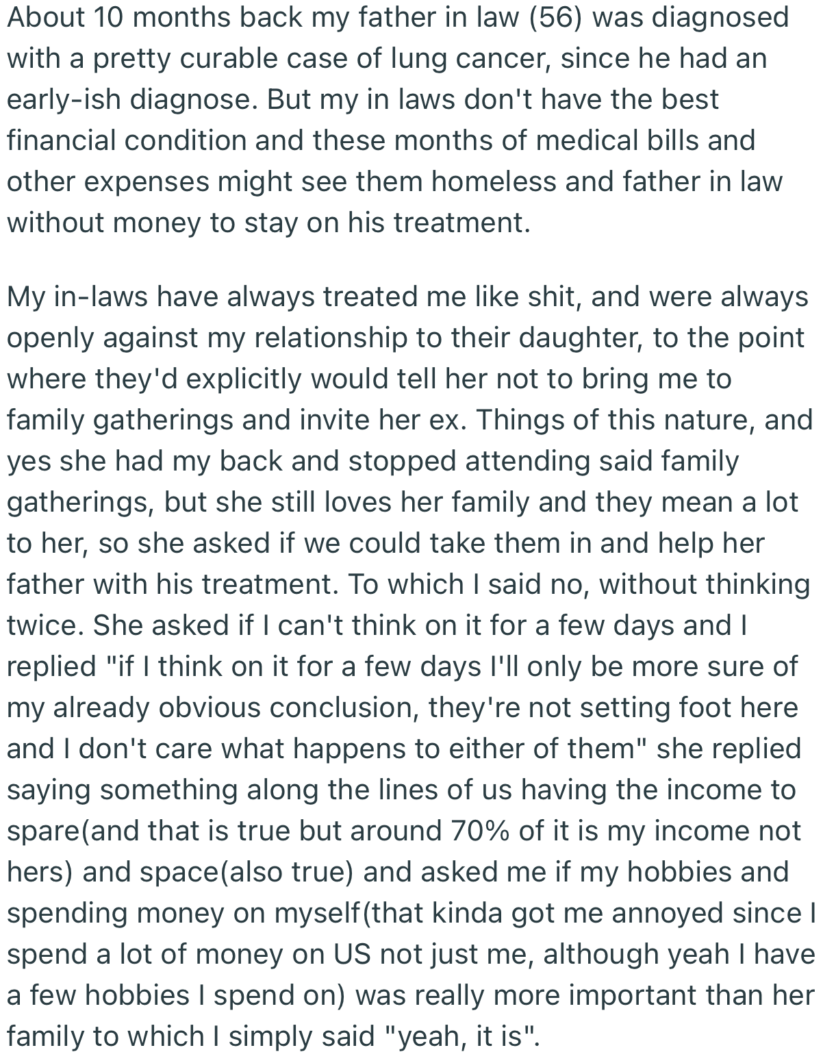 OP’s FIL Got Diagnosed with Cancer, but He Bluntly Refused Suggestions from His Fiancée to Take the Man In and Cater to His Medical Bills