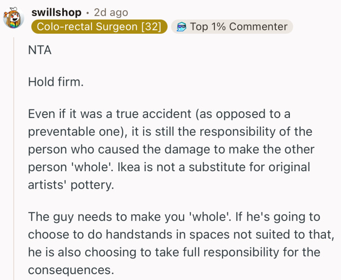 “Ikea is not a substitute for original artists' pottery.”