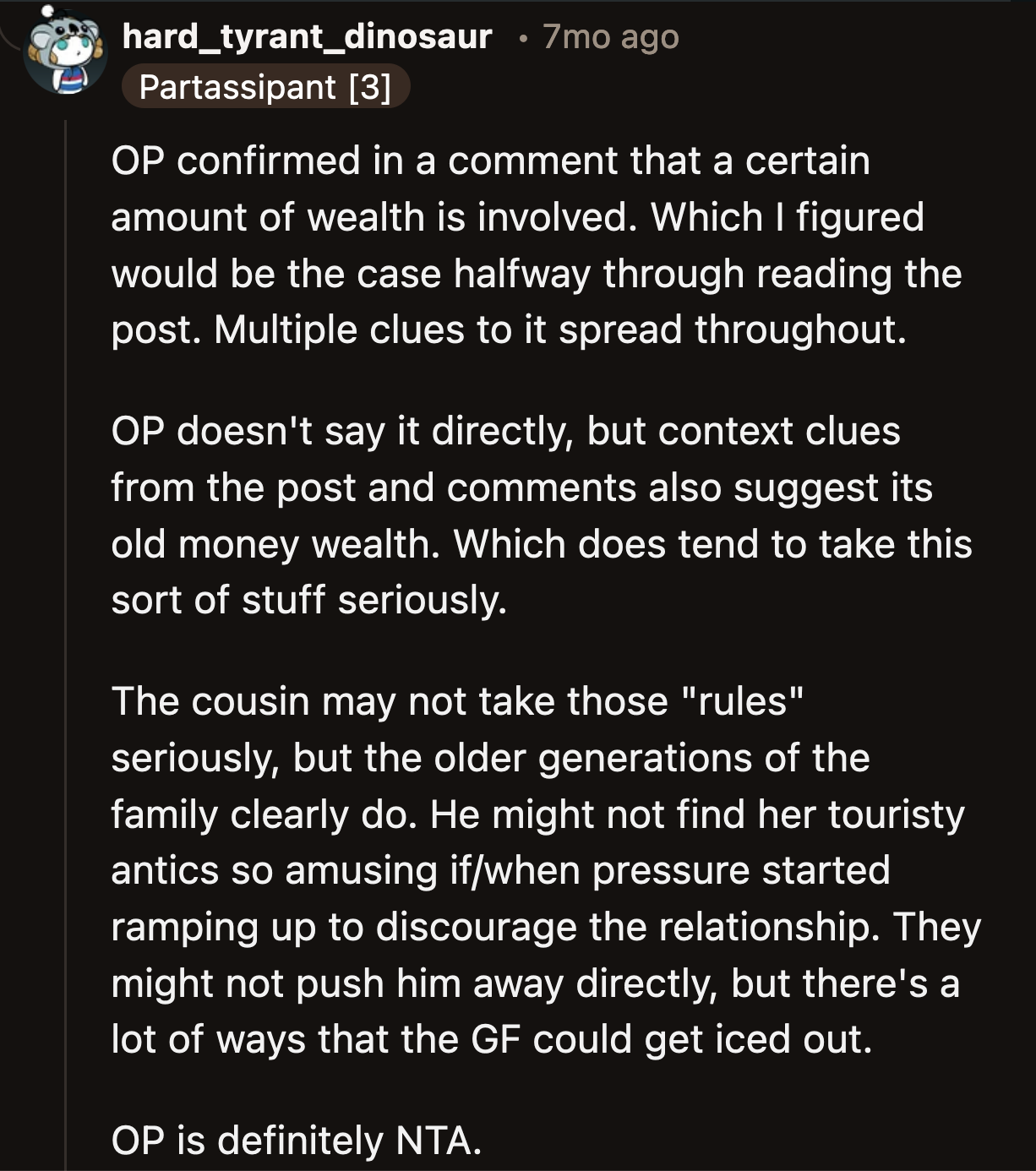 Nate may not care about his family's opinions regarding his girlfriend, but Sadie does since she tailored her actions based on OP's advice.