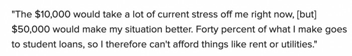 They currently allocate 40% of what they earn to pay off their loans.