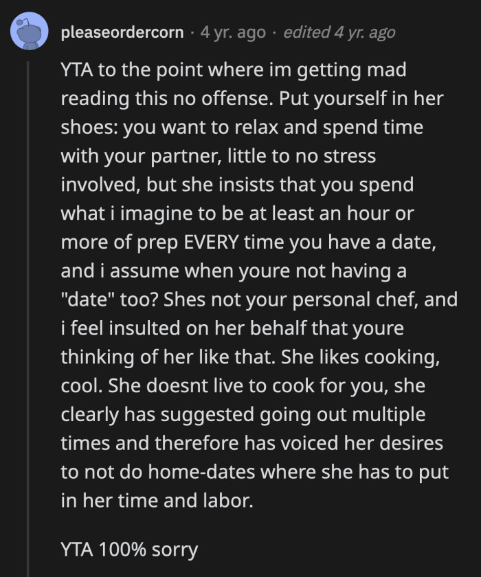 Was OP too busy to notice how tired his girlfriend has been cooking every single day for him and their family?