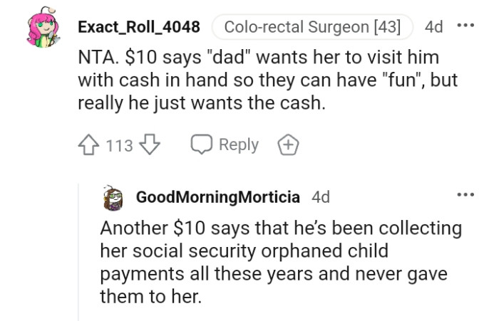 This Redditor is betting the dad just wants the cash
