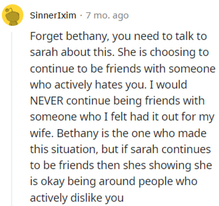 Sarah is at fault here