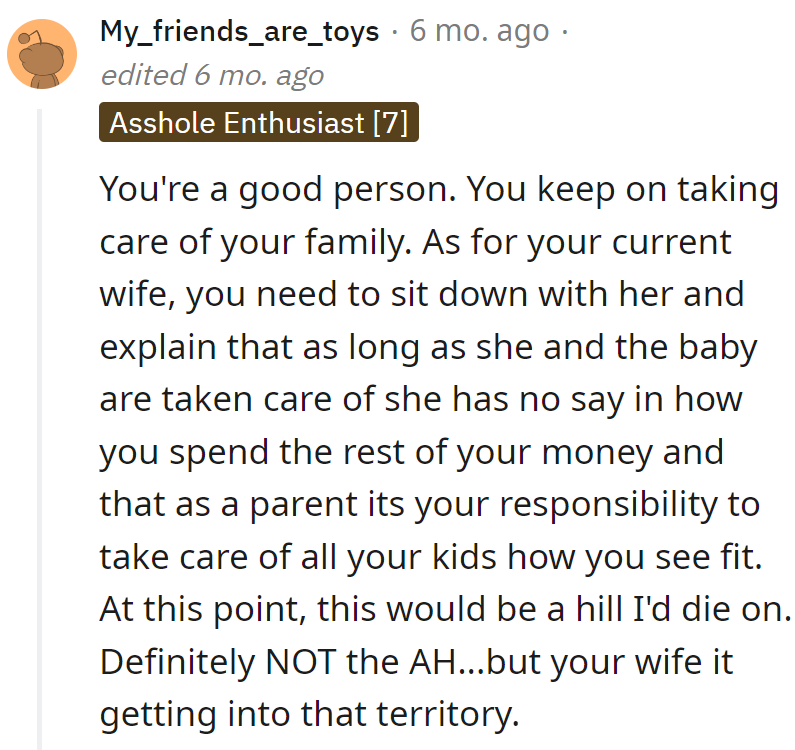 Reminding the wife: money maestro, not her advisor. Parental duties aren't a democracy.