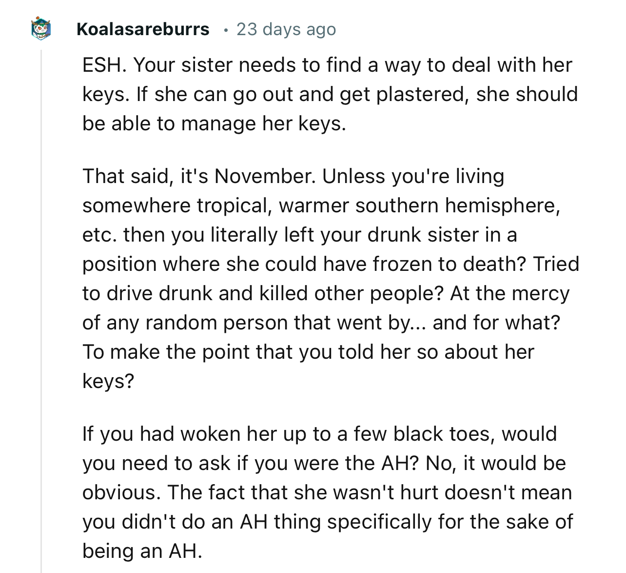 “If You Had Woken Her Up to a Few Black Toes, Would You Need to Ask if You Were the AH? No, It Would Be Obvious.”