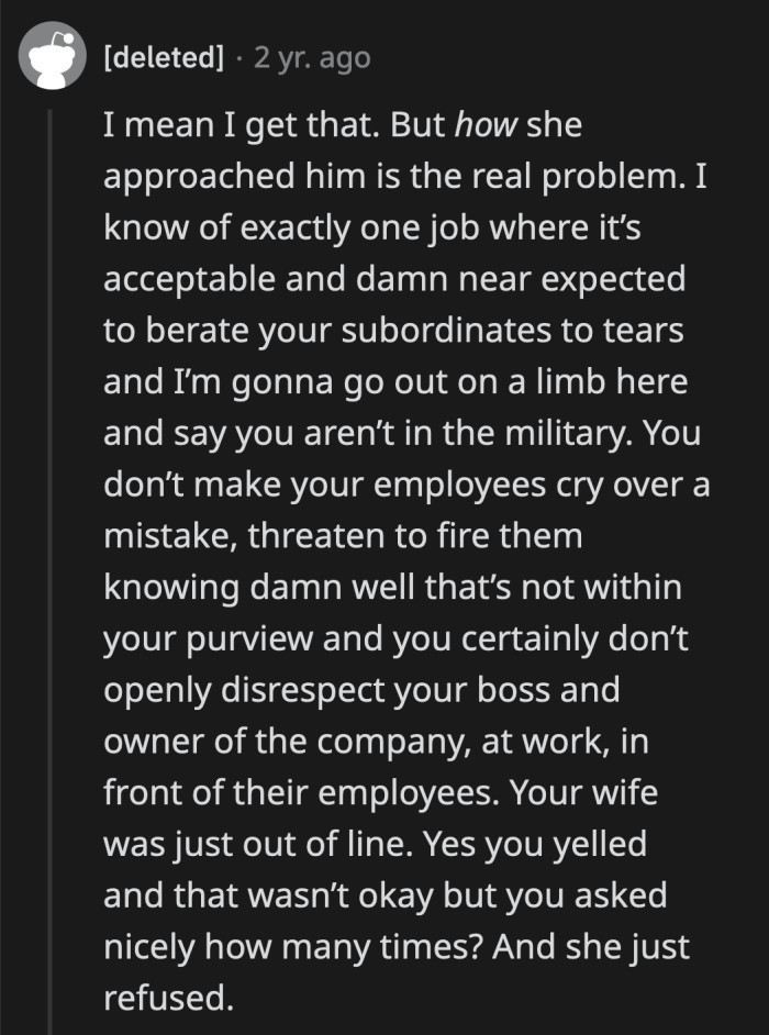 How his wife behaved would be grounds for termination (or suspension) at any other company.