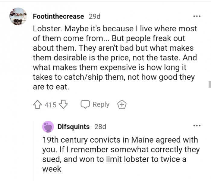 19. For this Redditor, it's lobster
