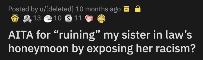 She asked the photographer to remove OP from some of the pictures because her skin was too dark