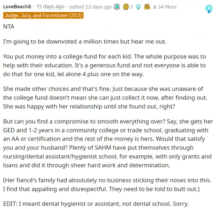 While the final verdict was NTA, redditors had mixed feelings about the OP's issue.