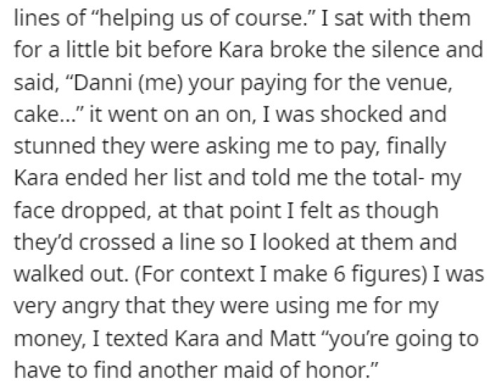 It turned out that they wanted OP to help them pay for the wedding