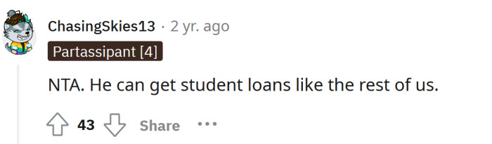 Is he too good for a student loan?